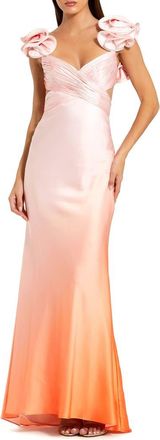 Mac Duggal Charmeuse Ombre Gown with Ruffle Straps and Crossover Bodice in Sunset at Nordstrom, Size 2