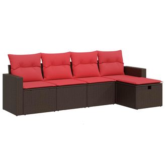 vidaXL Vidaxl - Set Divano Da Giardino 5 Pz Con Cuscini Marrone In Polyrattan