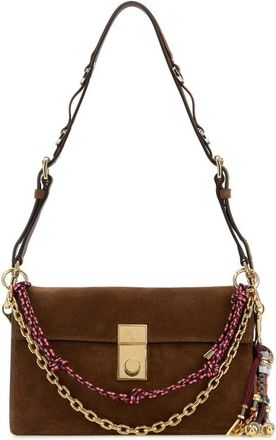 Prada Brown Suede Small Prada Soft Sound Shoulder Bag