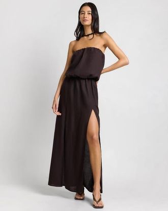 Onia Air Linen High Slit Maxi Dress in Espresso at Nordstrom, Size X-Large