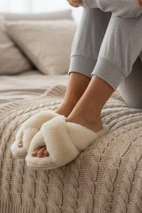 Roman Cross Over Faux Fur Mule Slipper