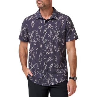 Travis Mathew In the Clubhouse Performance Short Sleeve Button Up Shirt in Ebony at Nordstrom, Size X-Large