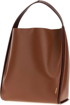 Jil Sander Womens Tote Bucket Brown Ovine Leather
