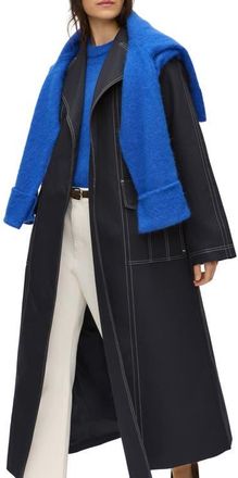 Aligne Elsa Topstitch Detail Organic Cotton Trench Coat in Navy at Nordstrom, Size 10