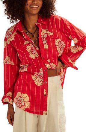 Free People Hidden Flower Button-Up Shirt in Cherry Combo at Nordstrom, Size X-Large