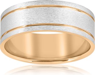 Pompeii3 14K White & Yellow Gold Two Tone Mens Comfort Fit 8mm Wedding Band