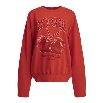 Ganni Felpa Logo Relaxed Fit - - Sweatshirts & Hoodies - Donna - Rosso - L