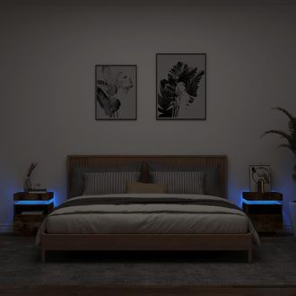 vidaXL Vidaxl - Mesitas De Noche Con Luces Led 2 Uds Roble Ahumado 40x39x48,5cm
