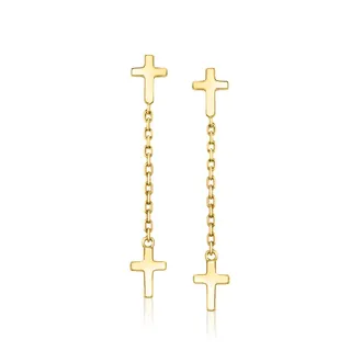 Ross-Simons Italian 10kt Yellow Gold Cable-Chain Cross Drop Earrings