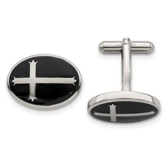 Diamond2Deal Stainless Steel Polished Enameled Cross Circle Cufflinks