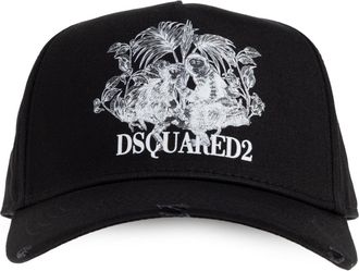 Dsquared2 Black Monkey Business Logo Cotton Baseball Cap