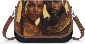 Generic African King And Queen Crossbody Bags for Women Fashion Leather Shoulder Handbags With Adjustable Strap