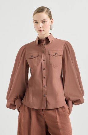 Brunello Cucinelli Stretch poplin shirt with monili in Red at Nordstrom, Size Xx-Small Eu