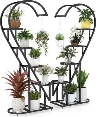 Costway Costway - Soporte Para Plantas De Metal De 5 Niveles, Estantes Creativos Para Plantas Con Escalera En Forma De Coraz&oacute;n, Para Interiores, Exteriores, J