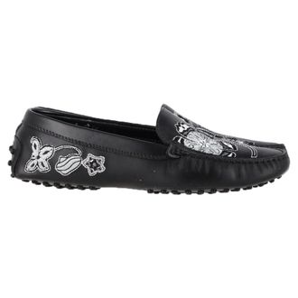 Tod's TodS Pre-owned Womens Embroidered Loafers in Black Leather - Size EU 38