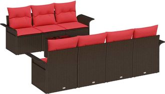 vidaXL Conjunto De Sof&aacute; De Jard&iacute;n 8 Uds. Beige Y Rojo Rat&aacute;n Sint&eacute;tico Vidaxl
