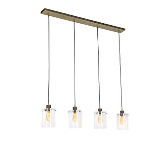 QAZQA Moderno L&aacute;mpara Colgante Escandinava Bronce Con Cristal 4-luces - Dome Acero /vidrio Alargada Adecuado Para Led Max. 4 X 40 Watt - Qazqa