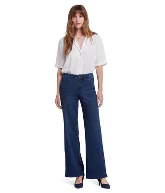 NYDJ Teresa Jeans Womens Ibiza Blue Denim Stretch Wide Leg Zip Fly KFC958
