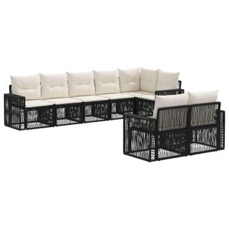 vidaXL Conjunto De Sof&aacute;s De Jard&iacute;n 8 Pcs Negro Y Blanco Crema Vidaxl