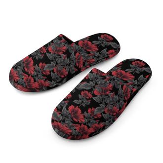 Generic Tattoo Hibiscus Flower Mens Cozy Memory Foam Slippers Warm Cotton House Shoes Comfy Slipper for Indoor Outdoor