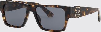 Philipp Plein Occhiali da sole a mascherina in acetato con logo Hexagon