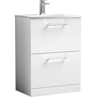 Nuie Nuie Arno Floor Standing 2-Drawer Vanity Unit with Basin-4 600mm Wide - Gloss White