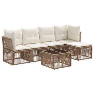 vidaXL Conjunto De Sof&aacute;s De Jard&iacute;n 6 Pcs Beige Rat&aacute;n Sint&eacute;tico Vidaxl