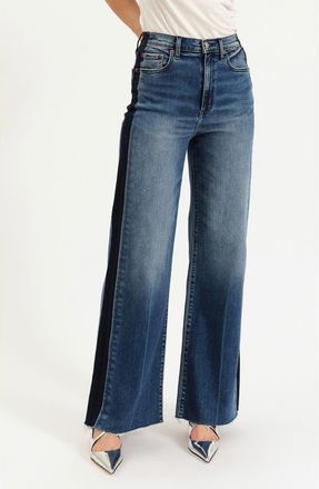 Daze Far Out High Waist Raw Hem Wide Leg Jeans in Tuxedo at Nordstrom, Size 26