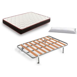 HOGAR 24 Colch&oacute;n Viscoelastico Reversible Memory Fresh 3d + Somier Con Patas + Ruedas + Almohada De Fibra Resinada Hipoalerg&eacute;nica 150x200cm