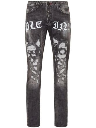 Philipp Plein Jeans dritti con stampa - Grigio