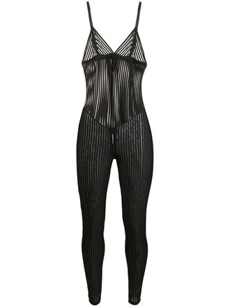 Maison Close striped catsuit - women - Polyamide/Spandex/Elastane - L - Black