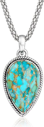 Ross-Simons Pear-Shaped Turquoise Pendant Necklace in Sterling Silver