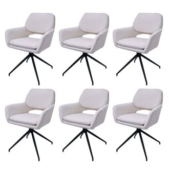 Hhg Nunca Usado] Juego De 6 Sillas De Comedor Hhg 638, Silla De Cocina, Giratoria Con Retorno Autom&aacute;tico, Tejido Boucl&eacute; (540 G/m&sup2;) Oeko-tex, Crema