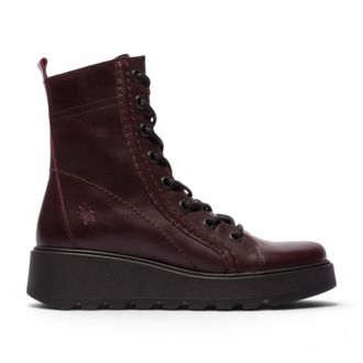 FLY London Dames Wijn Leren Veterhout Wighak Gevechtslaarzen - TERY554