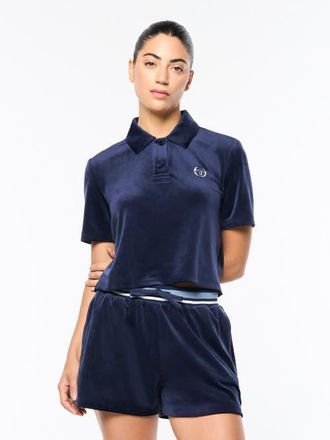 Sergio Tacchini Adele Velour Polo in Maritime Blue at Nordstrom, Size Xx-Large