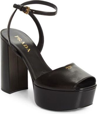 Prada Peep Toe Platform Sandal in Nero at Nordstrom, Size 10.5Us