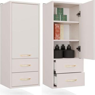 Topeshop Nina W1d2s Mueble De Ba&ntilde;o Suspendido - 2 Cajones, 3 Estantes - 35x90x30 Cm - Cachemire