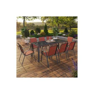 IDMarket Conjunto De Muebles De Jard&iacute;n Madrid Mesa 190 Cm Y 8 Sillas Apilables Terracota