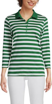 Lands End 3/4 Sleeve Supima Cotton Polo Shirt in Vibrant Clover Multi Stripe at Nordstrom, Size X-Large P