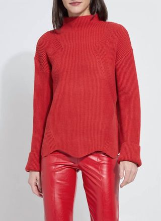 Lyss&eacute; Womens Hyacinth Cozy Rib Scallop Edge Pullover In Extra Ordinary Red