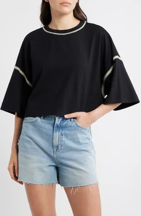 Boss Orange by Hugo Boss Crochet Trim Cotton Batwing Top in Black at Nordstrom, Size X-Small