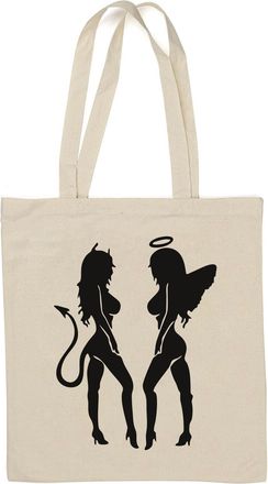 Generic Devil And Angel Girls Natural Cotton Tote Bag White