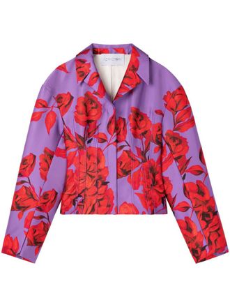 AZ FACTORY Hibiscus-print cropped jacket - women - Viscose/Polyester - 38 - Purple