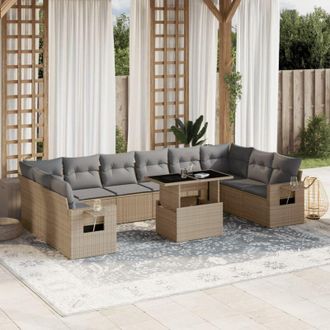 vidaXL Set De Sof&aacute;s De Jard&iacute;n 11pzas Con Cojines Rat&aacute;n Sint&eacute;tico Beige Vidaxl