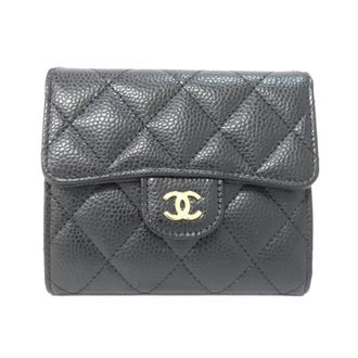Chanel Black Bordeaux Grained Calfskin Wallet (Tri-Fold) (Pre-Owned)