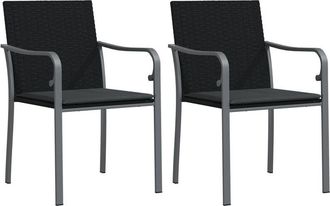 vidaXL Vidaxl - Sillas Jard&iacute;n Y Cojines 2 Uds Rat&aacute;n Sint&eacute;tico Negro 56x59x84 Cm