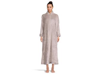 N by Natori Plush Lynx Mandarin Zip Caftan Womens Robe Stone : S (Womens 6-8), Faux Fur/Polyester