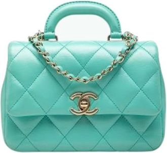 Chanel Pre-owned Mini Satchel - Dames - Vintage Mini Tas - Blauw - ONE Size - Leer - Vintage