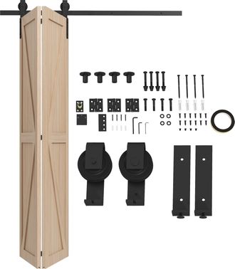 HOMCOM 5FT/153CM Bi-Folding Sliding Barn Door Hardware Kit Sliding Door Kit | TJ Hughes