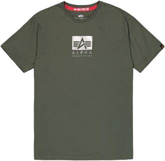 Alpha Industries Rundhalsshirt ALPHA INDUSTRIES Satin Logo T, Herren, Gr. S, gr&uuml;n (schwarz olive), Single Jersey, Obermaterial: 100% Baumwolle, bedruckt, regular fit n